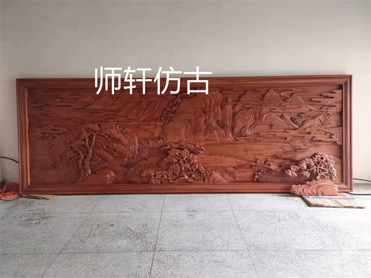 东阳木雕工艺品中式装饰红木高端手工深雕三友图山水花板壁挂定制