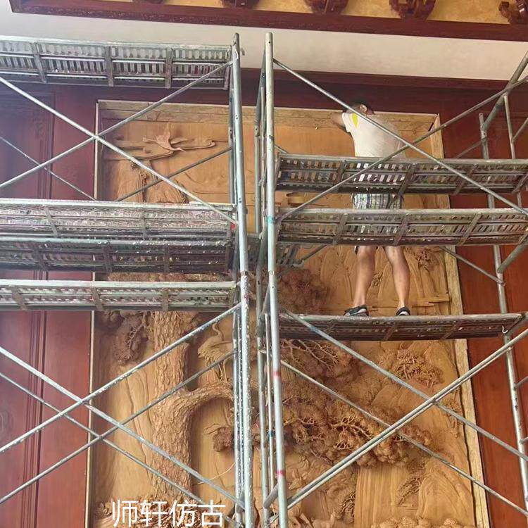 东阳木雕中式装修深雕雕花大型山水浮雕玄关隔断屏风花板隔断定制