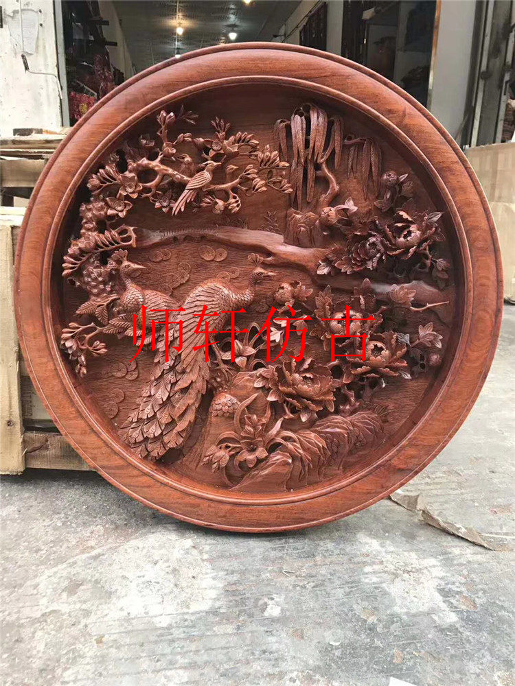 圆形手工隔断背景墙东阳木雕定制