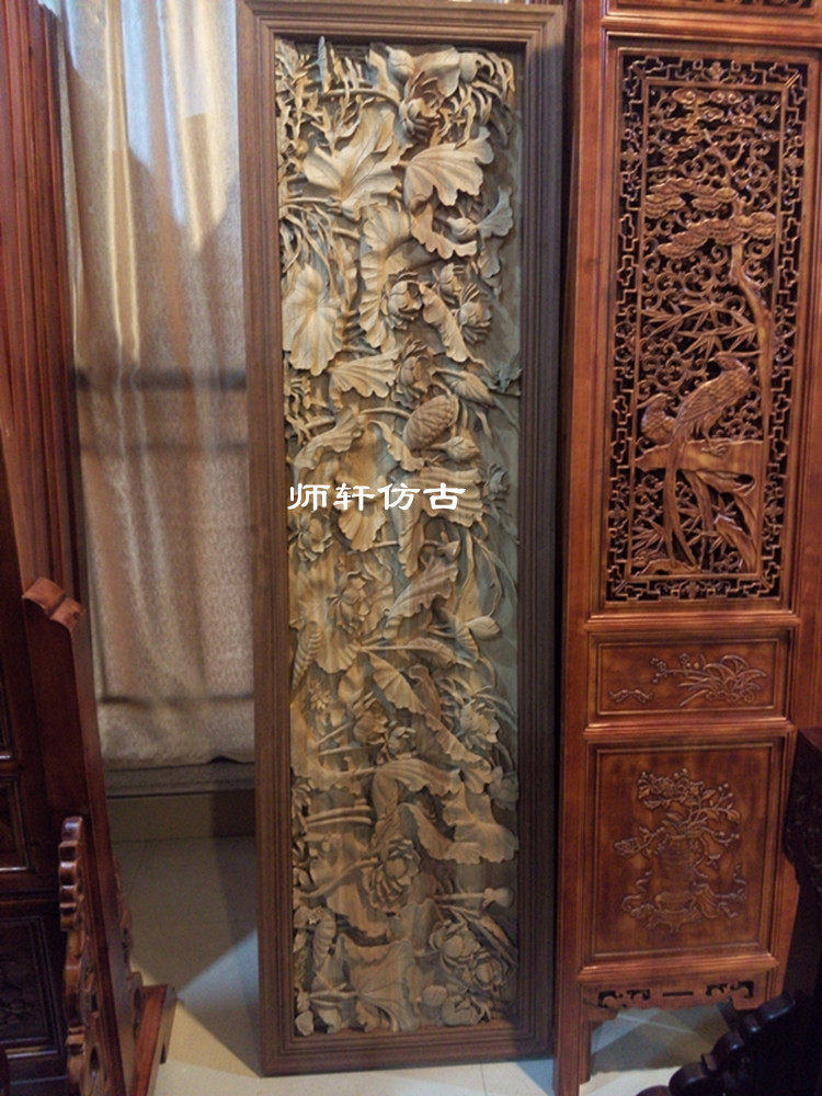 东阳木雕合和美美花鸟深雕椴木手工雕刻深雕背景墙实木挂匾定制