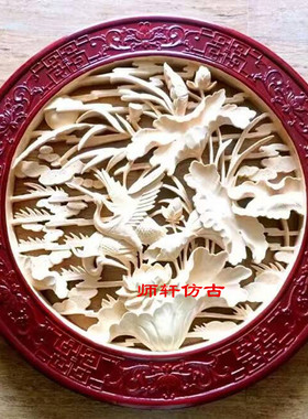 圆盘挂件纯手工镂空东阳木雕