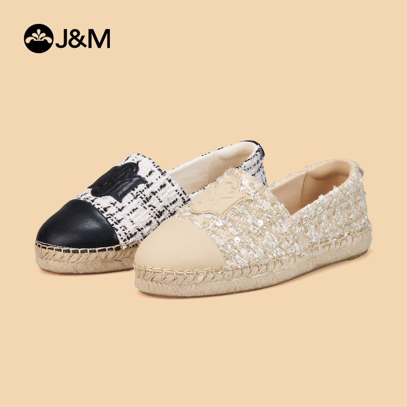 快乐玛丽小香风渔夫鞋女2026夏季新款布面草编一脚蹬平底懒人单鞋