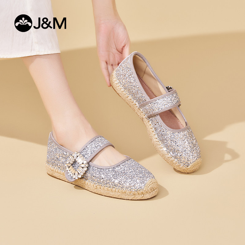 快乐玛丽凉鞋女2025夏季新款亮片扣带一脚蹬懒人渔夫鞋浅口单鞋女