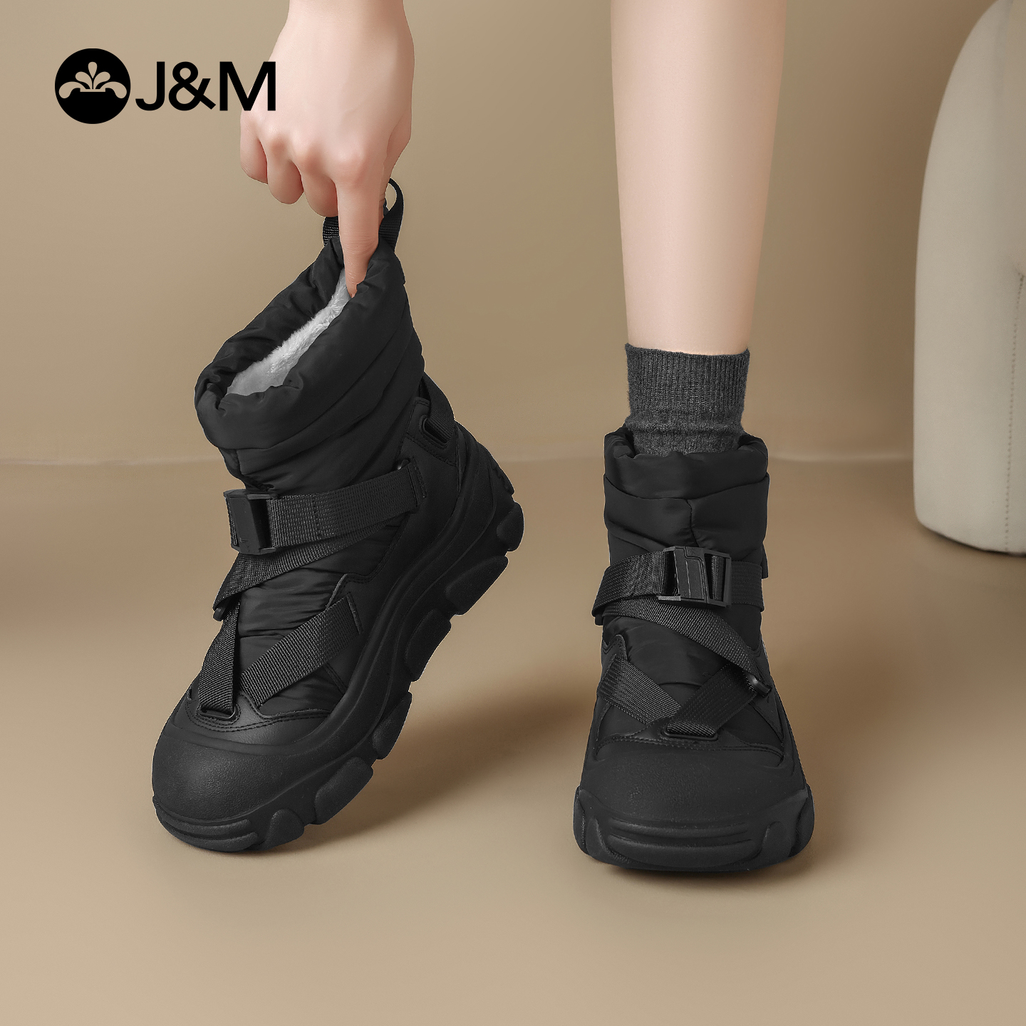 快乐玛丽2025黑色雪地靴女