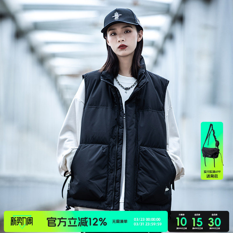 AOGZ国潮牌立领羽绒服马甲男女冬季新款外穿背心情侣坎肩工装外套