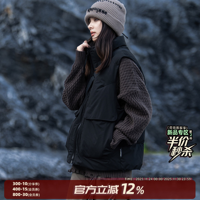 AOGZ鸭绒工装羽绒马甲男2025新款秋冬季宽松加厚保暖男女外穿背心