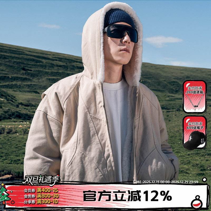 AOGZ座山雕外套男女2025新款加绒加厚保暖毛领夹克秋冬工装棉服潮