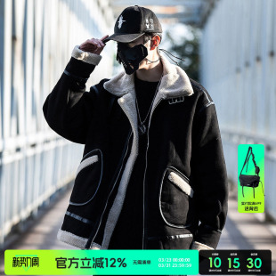 AOGZ国潮牌棉服男新款 机车风衣服棉袄麂皮绒加绒加厚情侣外套 冬季