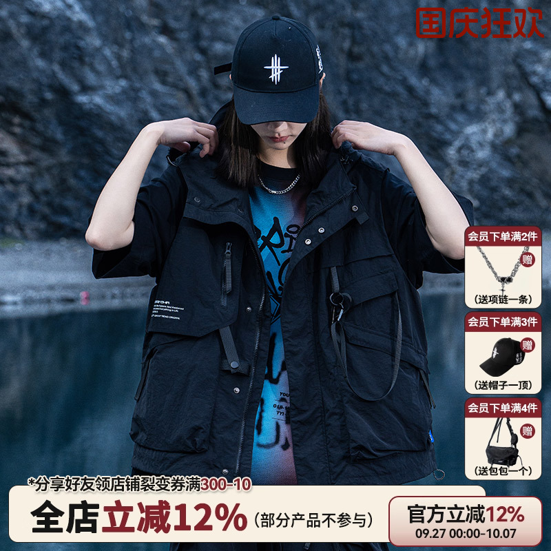 美式连帽马甲机能风工装战术背心