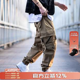新款 男春秋季 加绒加厚束脚裤 子美式 AOGZ国潮牌工装 机能风冲锋裤 裤