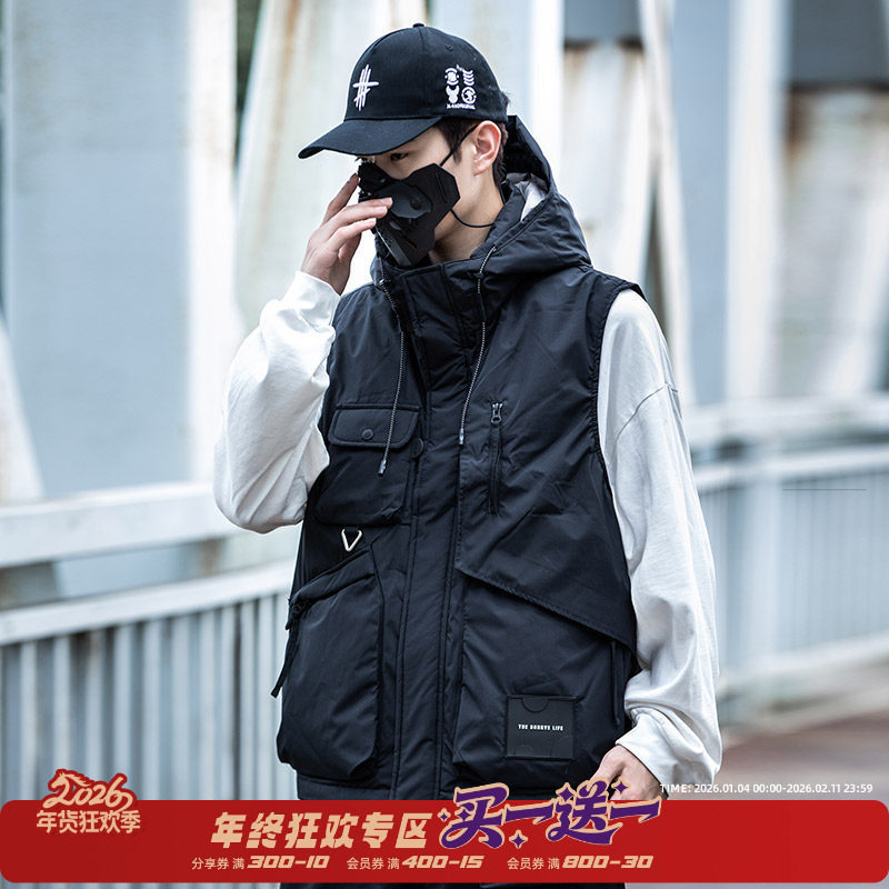 AOGZ国潮牌羽绒服马甲男冬季新款连帽马夹背心机能风情侣工装外套,男装,羽绒马甲,淘宝优惠券,粉丝福利购,淘宝优惠卷