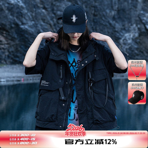 美式连帽马甲机能风工装战术背心