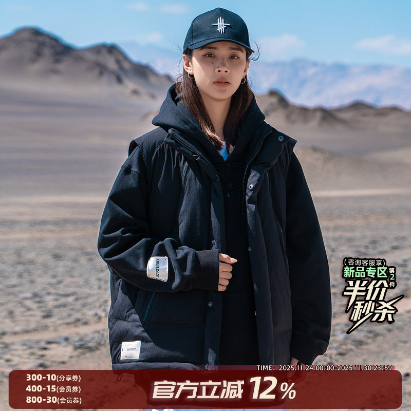 AOGZ国潮牌工装棉马甲男生秋冬季2025新款双拉链坎肩外套保暖马夹