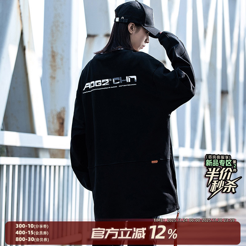 AOGZ国潮潮牌情侣侧拉链飘带卫衣