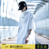 美式 AOGZ国潮牌高领短袖 设计感情侣装 夏季 立领半拉链衣服 T恤男装