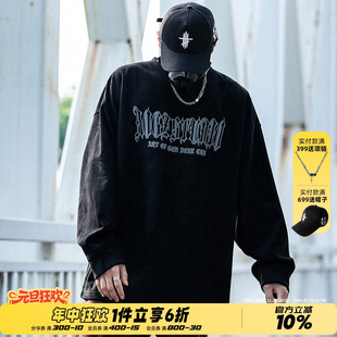 情侣装 AOGZ圆领卫衣男款 潮牌长袖 美式 无帽加绒上衣 oversize春秋季