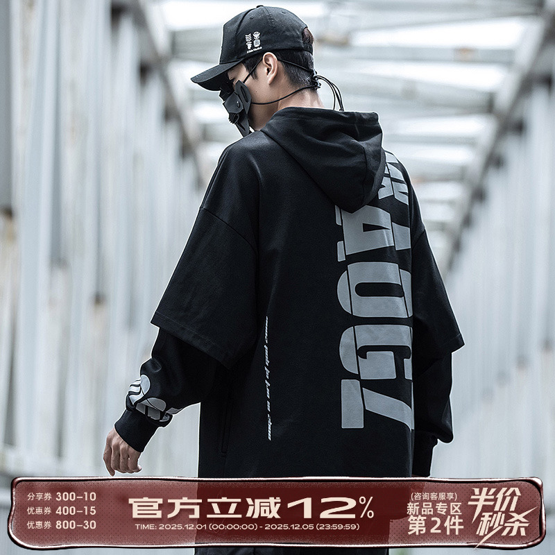 字母大印花潮流连帽情侣卫衣