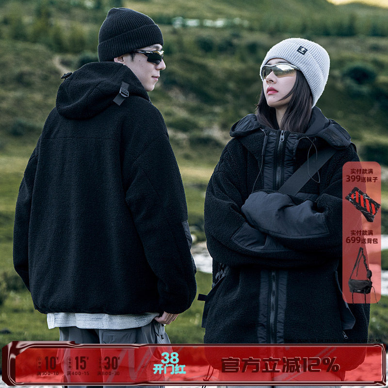 AOGZ工装外套男女秋冬2025新款加绒加厚夹克宽松仿羊羔绒秋冬棉服