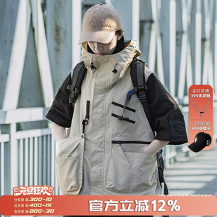 高街设计感机能口袋连帽无袖 美式 背心 多口袋马甲男女夏季 AOGZ工装