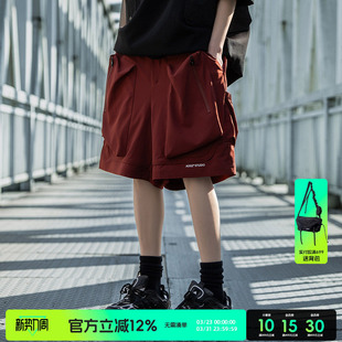 男生夏季 短裤 新款 宽松阔腿裤 AOGZ美式 子多口袋休闲五分裤 红色工装