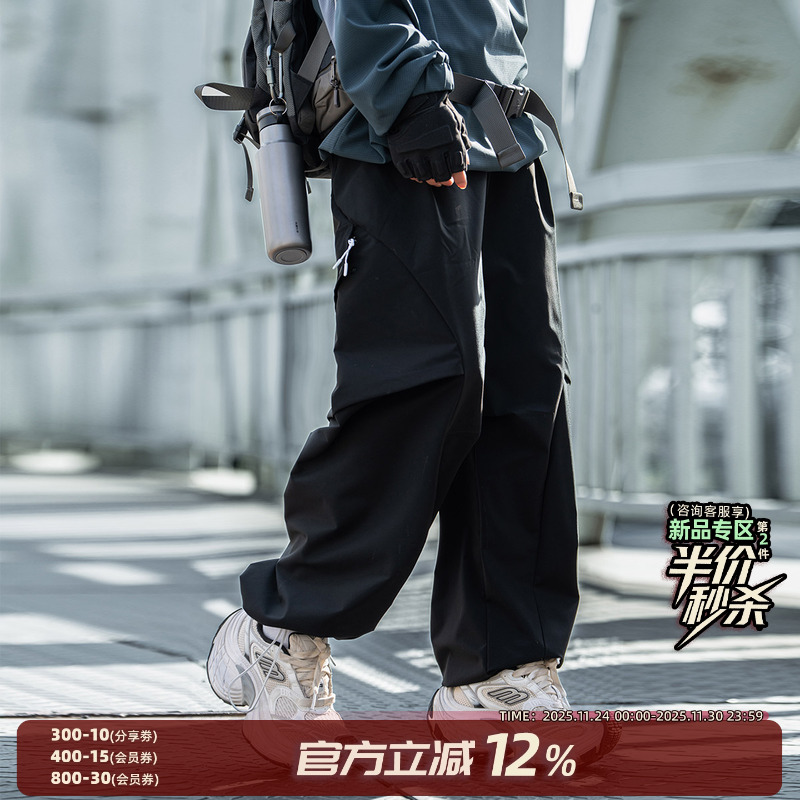 小彬国潮牌美式复古工装裤男装春秋季2025新款伞兵裤子抽绳直筒裤
