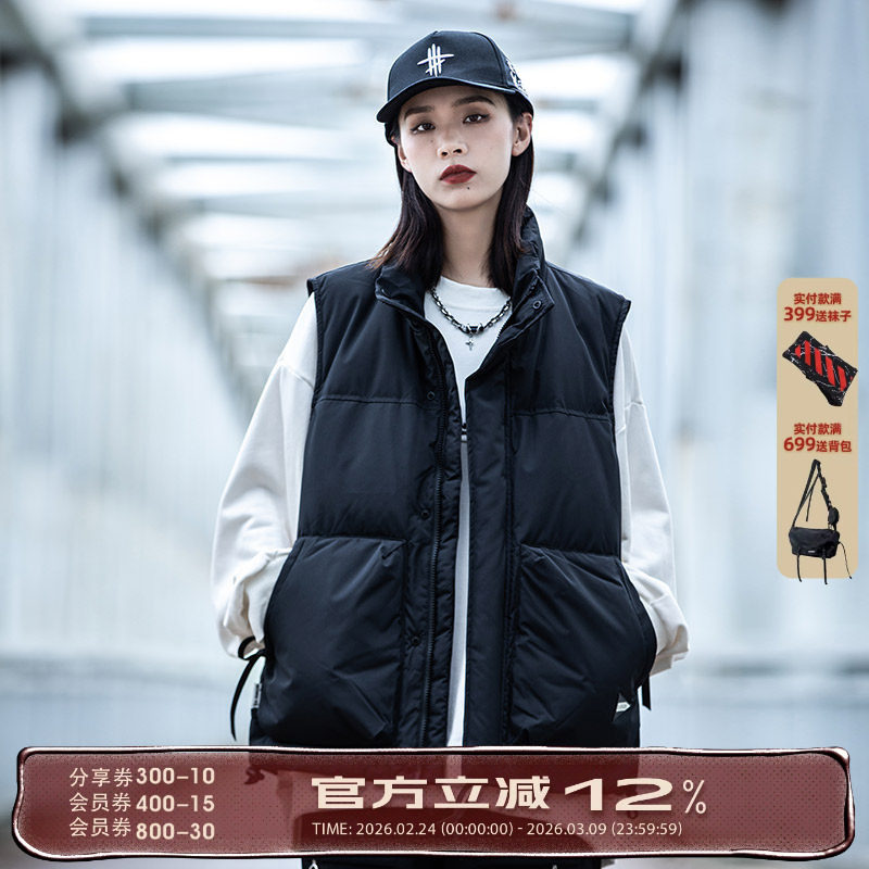 AOGZ国潮牌立领羽绒服马甲男女冬季新款外穿背心情侣坎肩工装外套