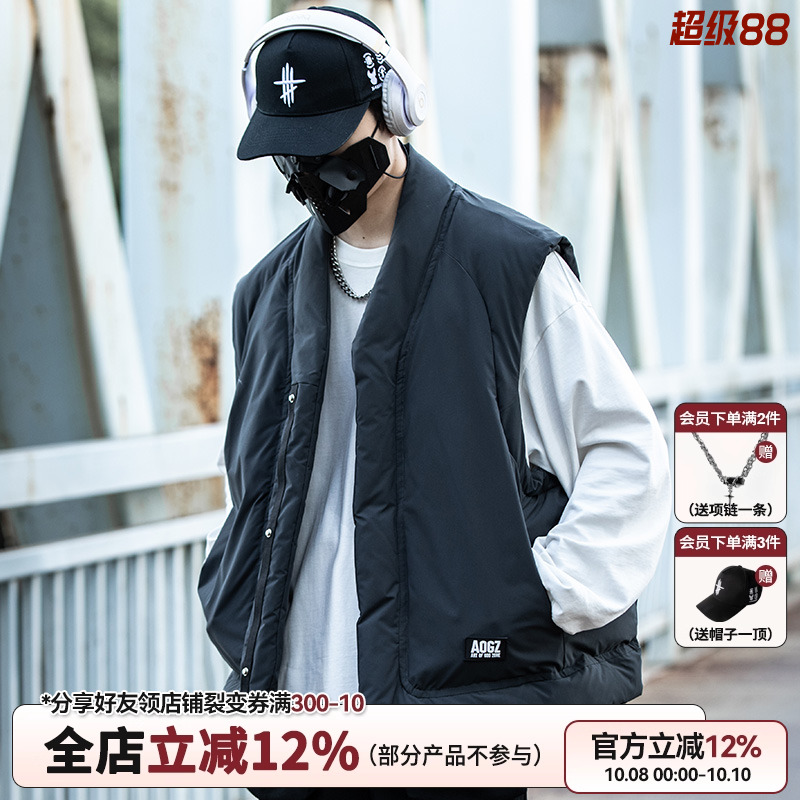 AOGZ国潮牌羽绒棉马甲男女秋冬季新款复古坎肩道袍情侣装马夹外套