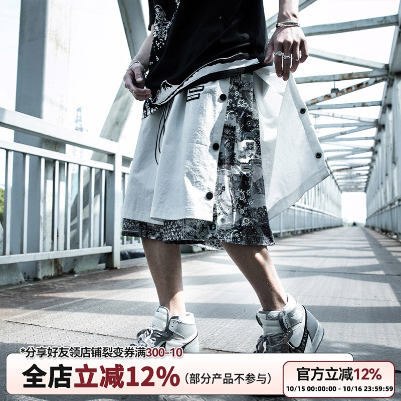 夏季腰果花排扣裤子薄男篮球运动