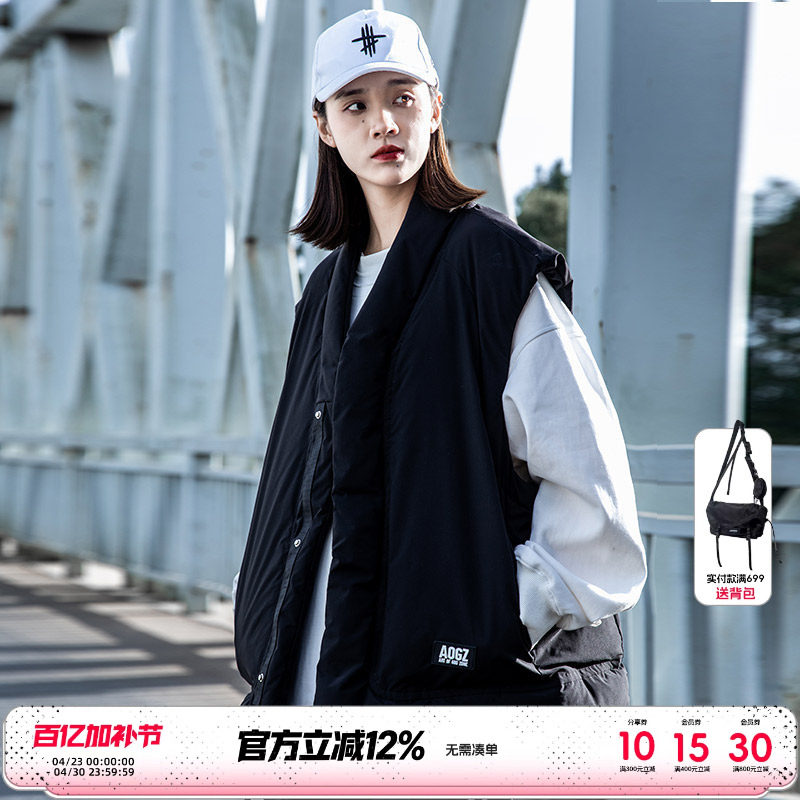 AOGZ国潮牌棉马甲男女秋冬季新款坎肩日系道袍外套情侣装机能马夹