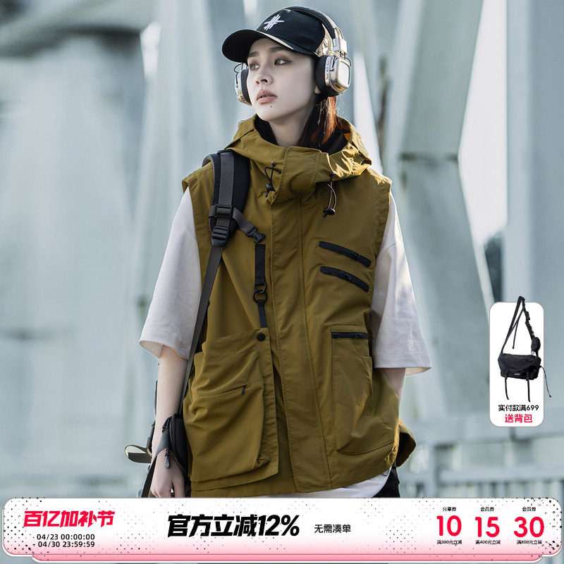 AOGZ可拆卸口袋工装机能马甲男女春秋季户外百搭无袖背心马夹坎肩