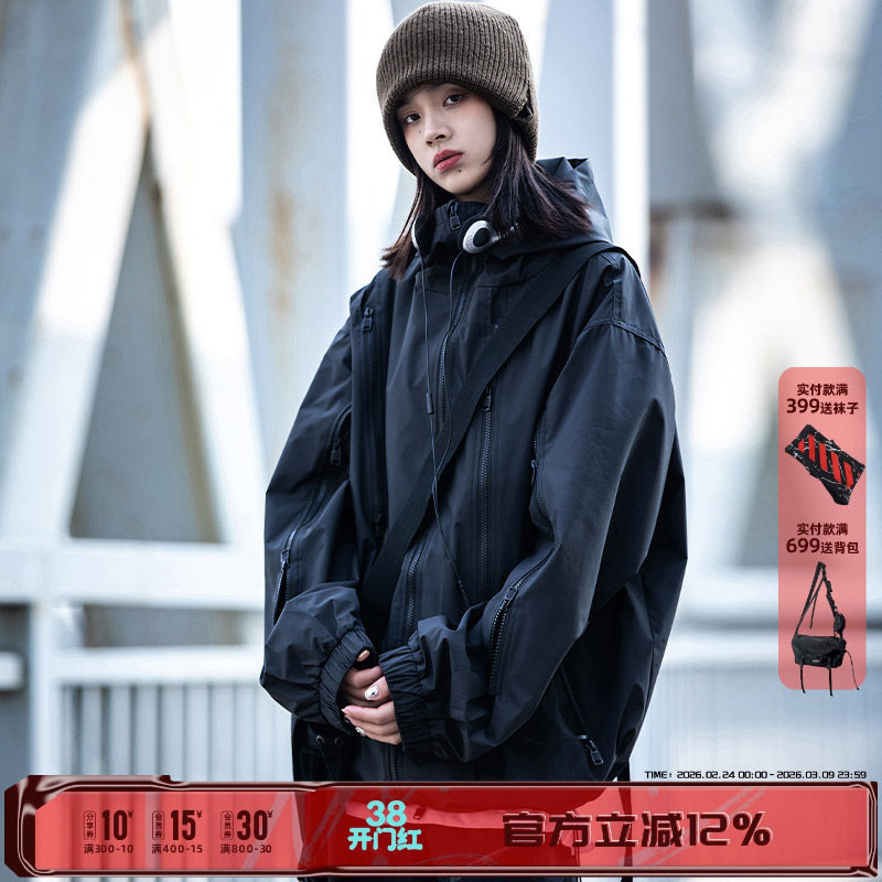 AOGZ国潮牌机能风工装外套男女秋冬新款加绒加厚夹克情侣冲锋上衣