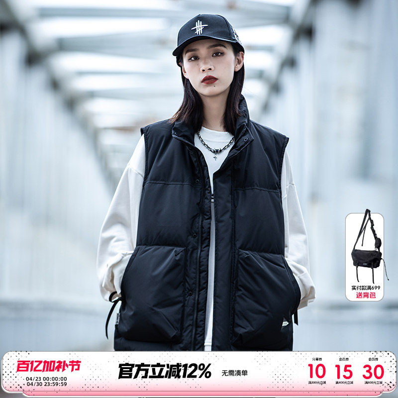 AOGZ国潮牌立领羽绒服马甲男女冬季新款外穿背心情侣坎肩工装外套