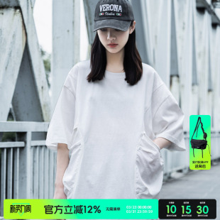 oversize情侣装 AOGZ夏季 T恤男女宽松美式 拼接口袋短袖 tee 2025新款