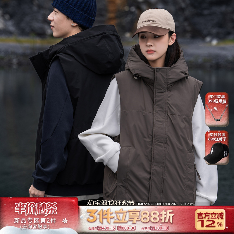 AOGZ户外机能90鸭绒工装羽绒马甲秋冬季新款加厚保暖连帽羽绒背心