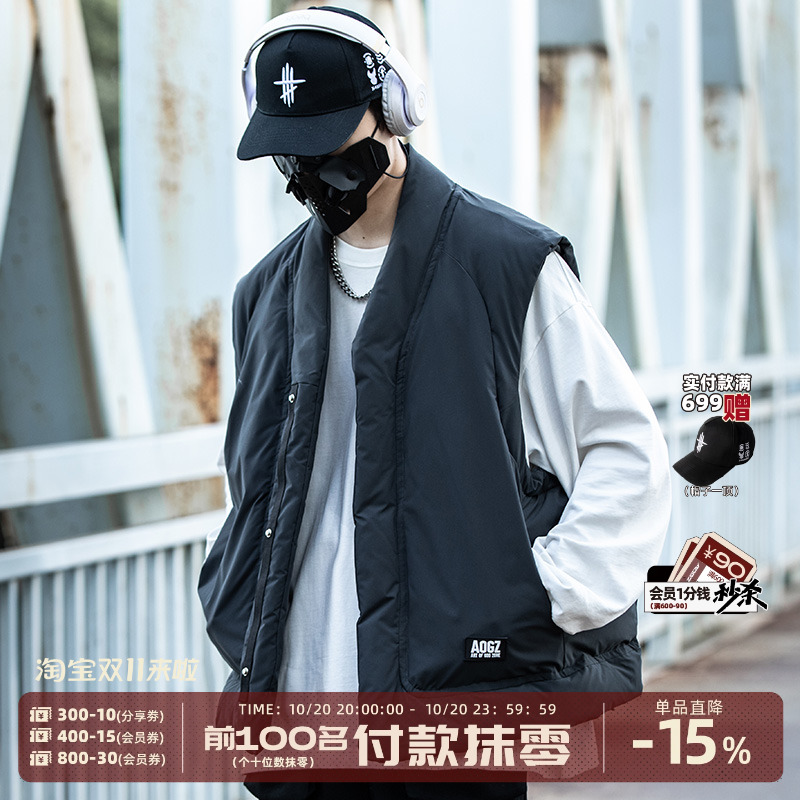 AOGZ宽松秋冬季无领棉马夹