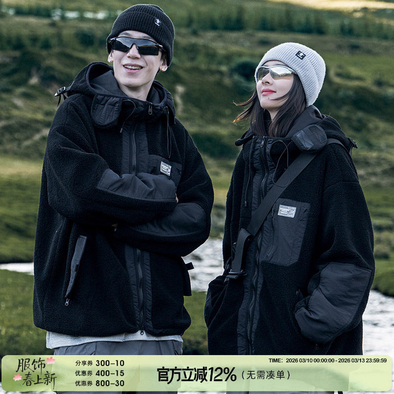 AOGZ国潮工装外套男女秋冬2025新款加绒加厚夹克情侣仿羊羔绒棉服