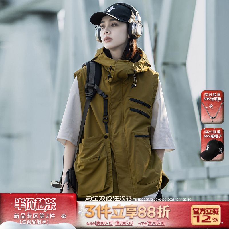 AOGZ可拆卸口袋工装机能马甲男女春秋季户外百搭无袖背心马夹坎肩