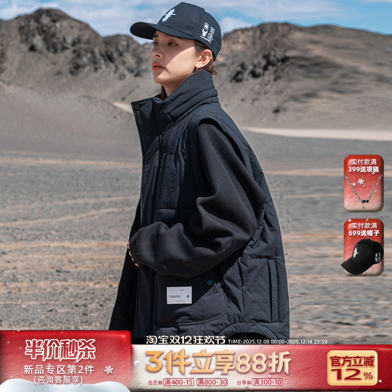 AOGZ可隐藏帽子棉马甲男款秋冬季新款多口袋坎肩外套美式工装背心