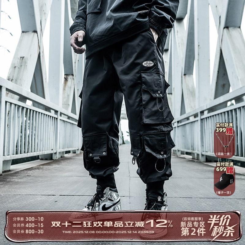 AOGZ国潮牌机能风工装冲锋裤男女春秋款宽松休闲多口袋伞兵束脚裤
