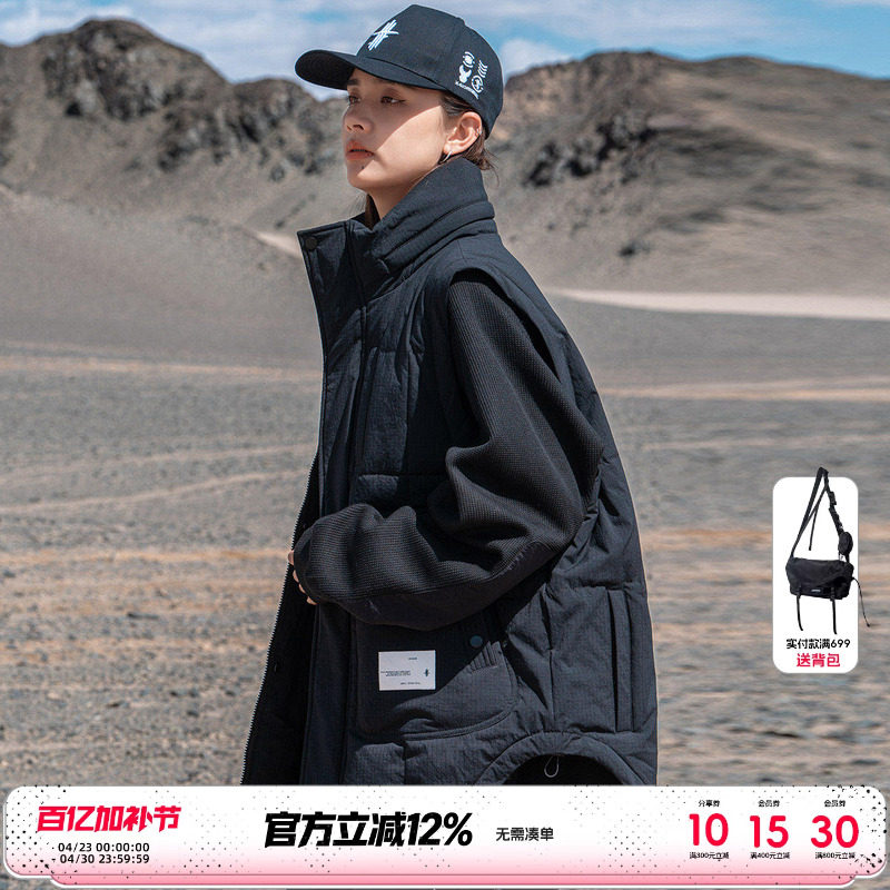 AOGZ可隐藏帽子棉马甲男款秋冬季新款多口袋坎肩外套美式工装背心