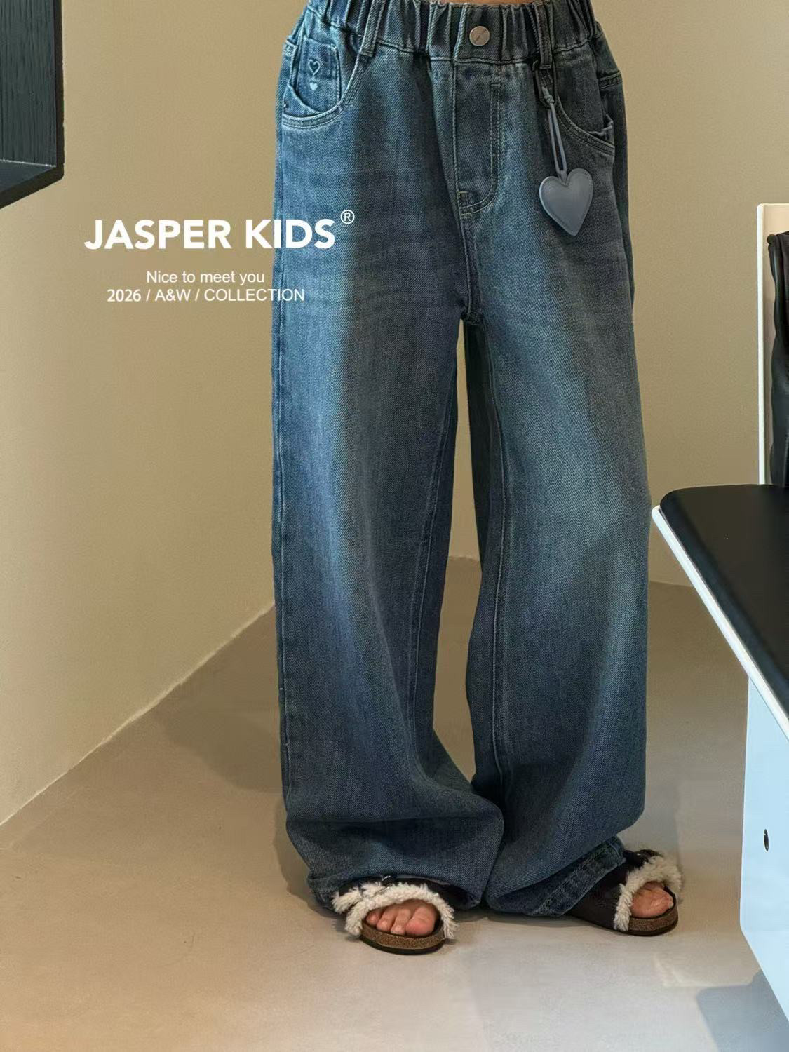 jasper女童牛仔裤宽松直筒儿童牛仔裤