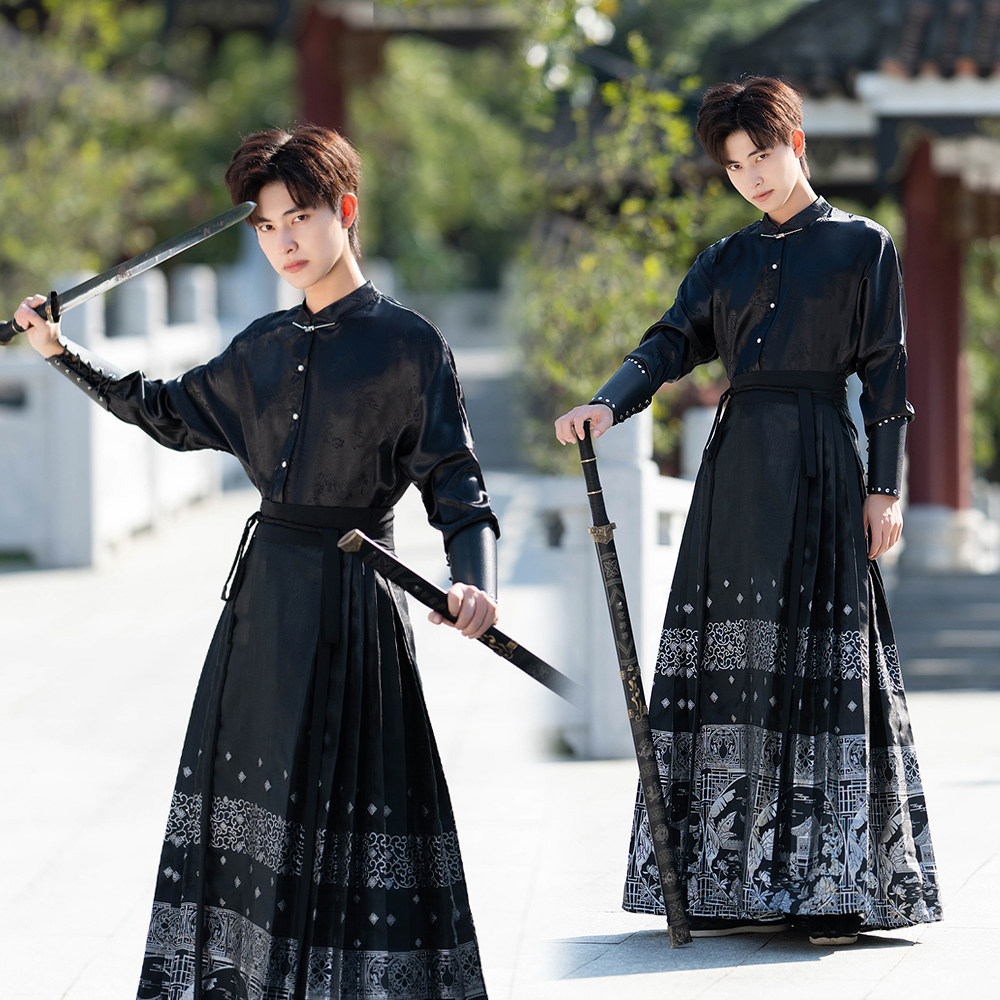 新中式国风马面裙男款古风汉服男士成人古装国潮男生上衣衬衫套装