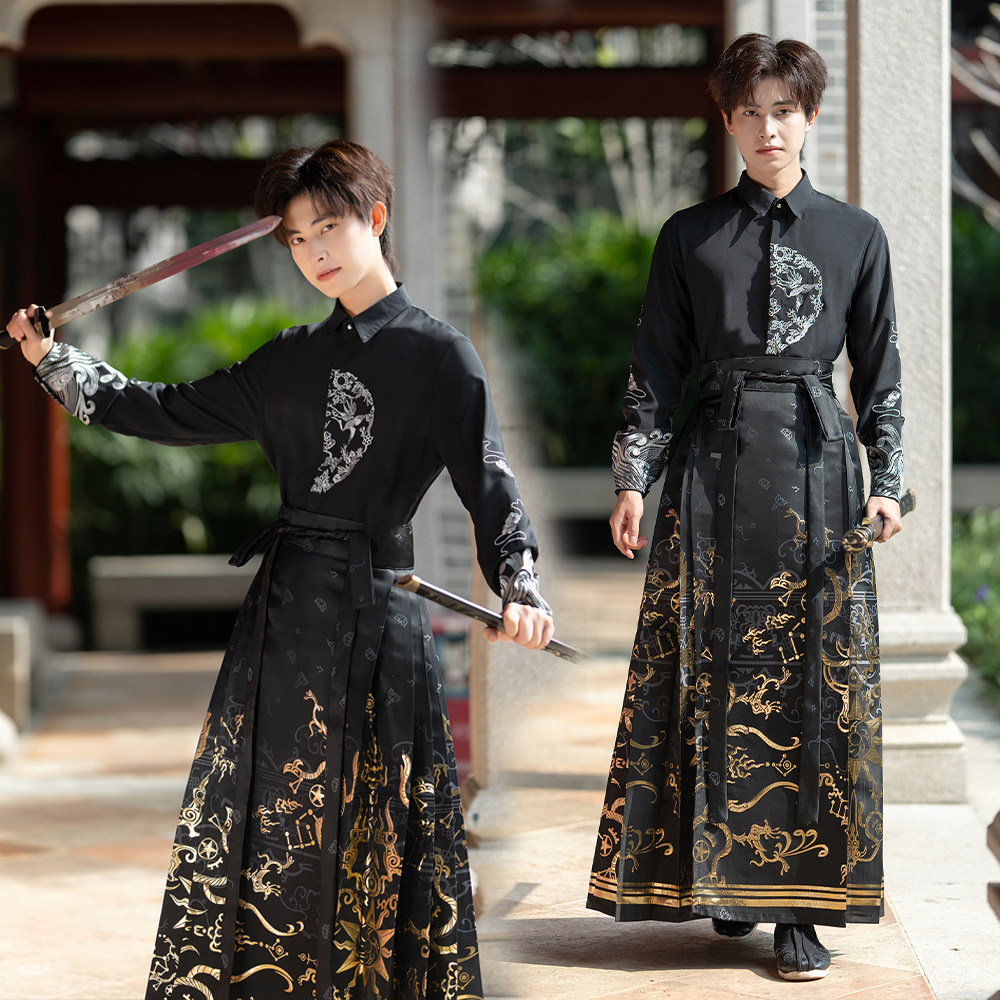 龙纹织金马面裙衬衫中国风男装长袖原创汉服新中式学生班服套装,男装,汉服,淘宝优惠券,粉丝福利购,淘宝优惠卷
