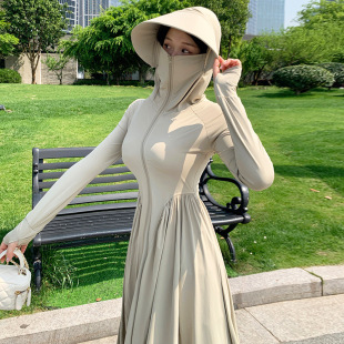 防晒衣女2024夏季长款连衣裙防紫外线冰丝长裙防晒服UPF50_PLUS