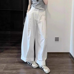 薄款宽松时尚直筒裤女2026夏季新款慵懒松弛感白色工装阔腿裤子潮