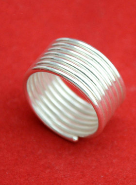 999纯银食指多环宽版戒指女简约