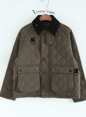 英伦风重磅菱形格绗棉外套夹克灯芯绒领冬季上衣军绿色黑色