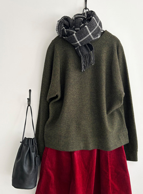 日系贵牌强缩羊毛圆领套头毛衣针织衫