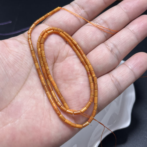 天然石圆管珠2*4mm姜黄色散珠半成品diy项链手链饰品串黄辣石