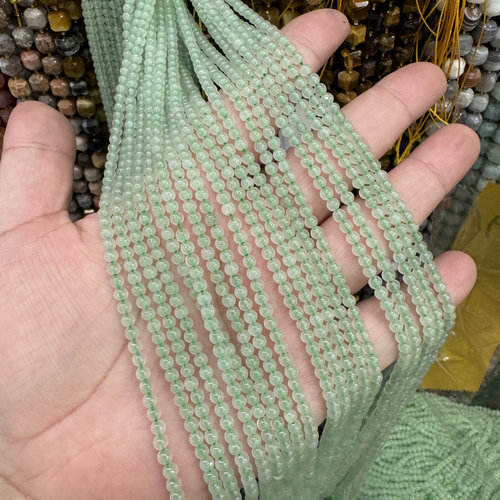 纯天然3mm浅色绿东陵圆珠散珠半成品DIY锁骨链手链流苏配珠批发
